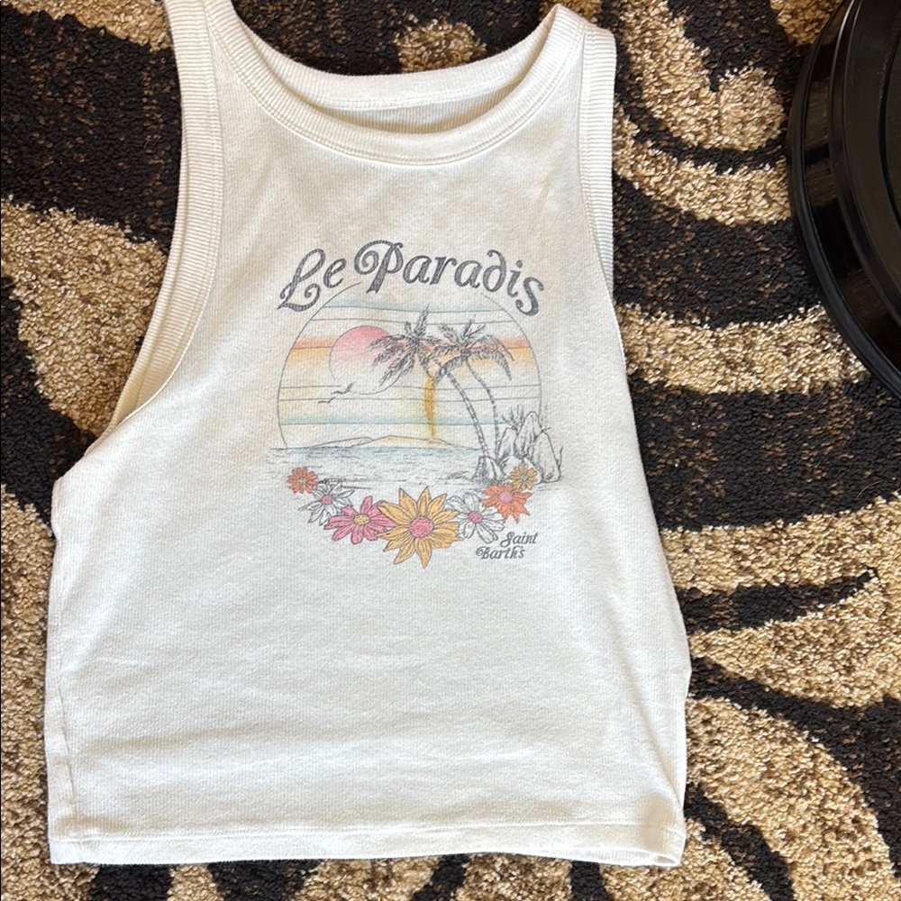 Hollister White Graphic Tank Top